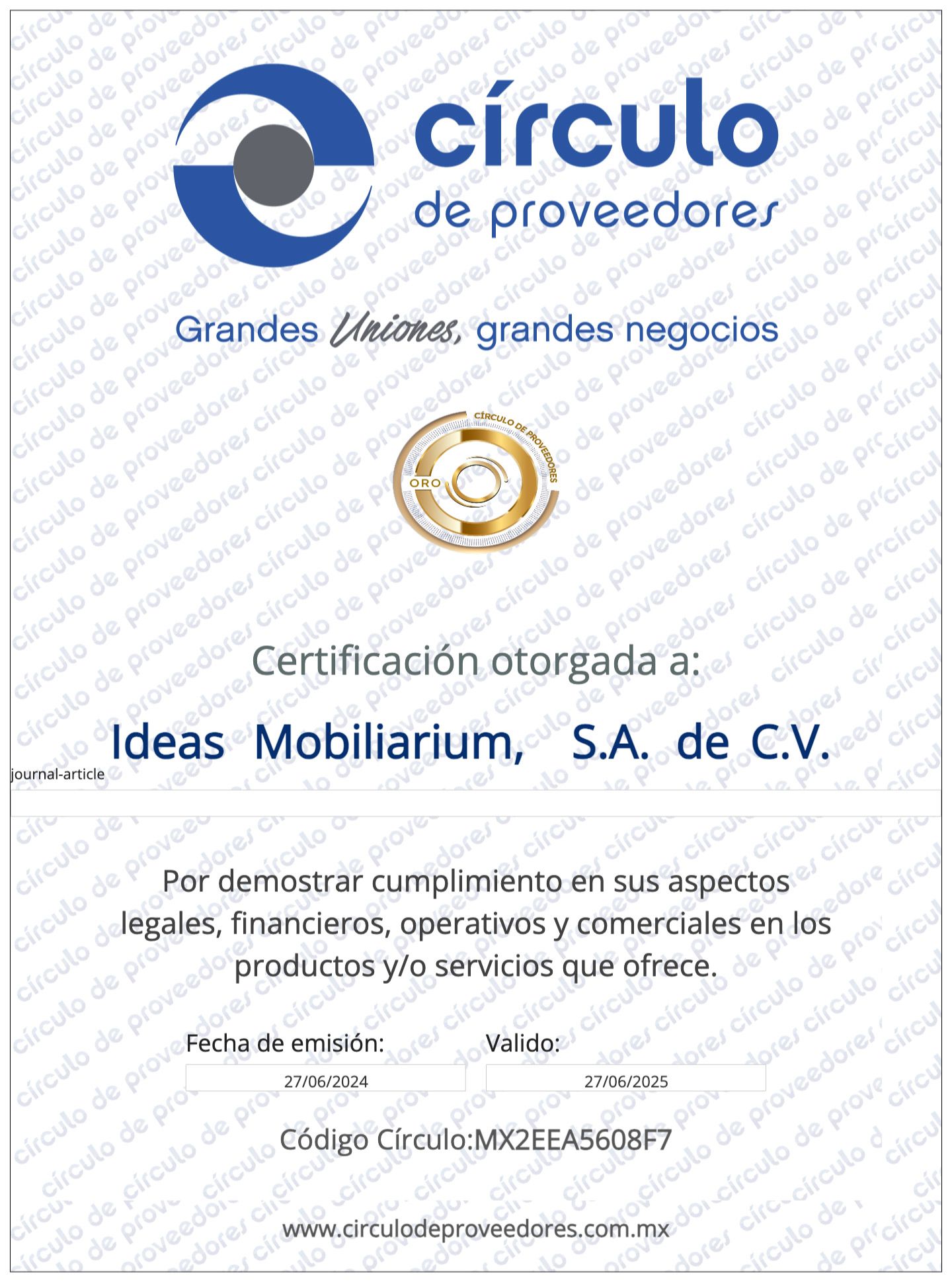 Certificaciones Mobiliarium